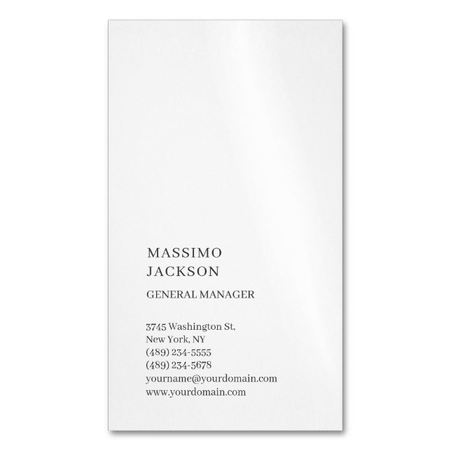 Carte De Visite Magnétique Vertical White Trendy Minimalist Plain (devant Vertical)