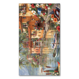 Carte De Visite Magnétique Village tropical coloré en bord de mer 
