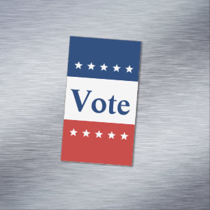 Carte De Visite Magnétique Vote Texte Rouge Blanc et Bleu avec étoiles