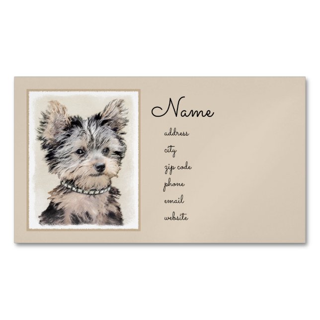 Carte De Visite Magnétique Yorkshire Terrier Puppy Peinture Chien original (devant)