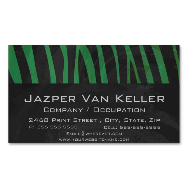 Carte De Visite Magnétique Zebra Black et Green Print (devant)