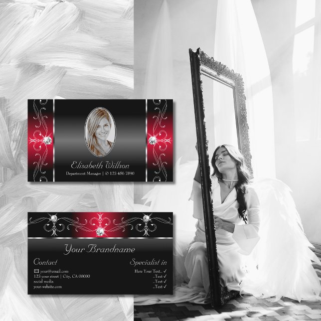 Carte De Visite Magnifique bijoux crachés de noir et rouge avec ph (Créateur téléchargé)