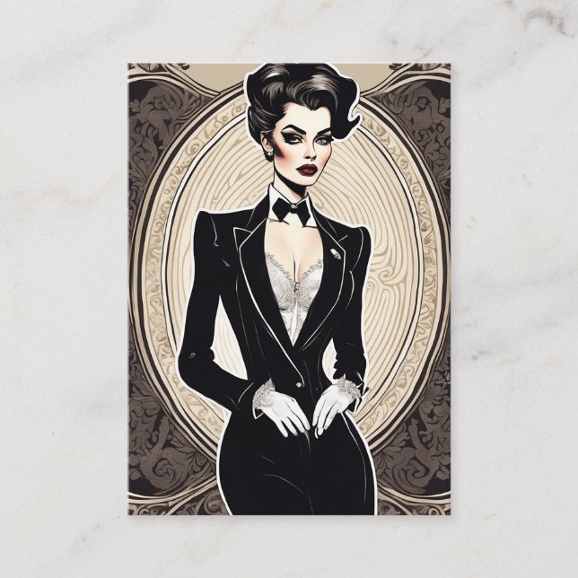 Carte De Visite Magnifique diva habillée en le Smoking tuxedo, vin (Devant)
