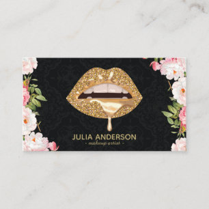 Carte De Visite Magnifique Floral Damask Gold Lips Artiste maquill