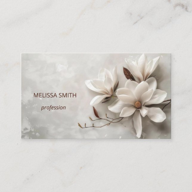Carte De Visite Magnolia 3D Blanc Élégant (Devant)