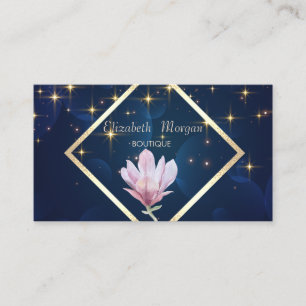 Carte De Visite Magnolia aquarelle cadre or élégant,étoiles
