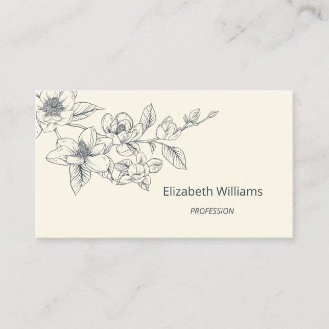 Carte De Visite Magnolia Crème Florale Moderne | Code QR  (Devant)