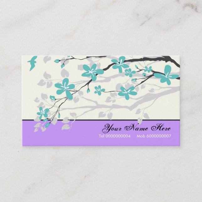 Carte De Visite Magnolia fleurs turquoise bleu violet fleuri (Devant)