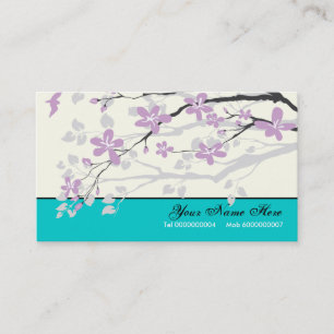 Carte De Visite Magnolia fleurs violet turquoise bleu floral