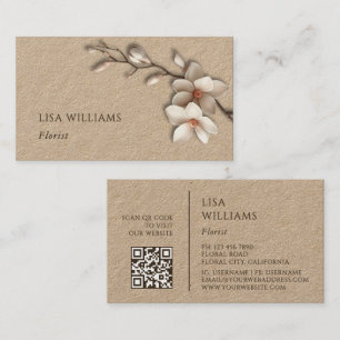 Carte De Visite Magnolia rustique 3D en ivoire   Code QR