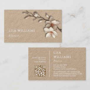 Carte De Visite Magnolia rustique 3D en ivoire   Code QR