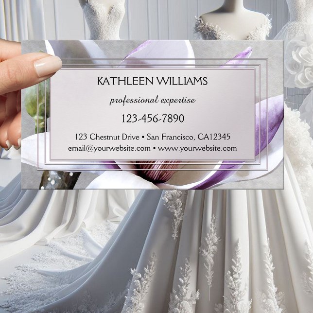 Carte de visite Magnolia Silver Floral Design (Business card showing a painted magnolia flower on grey silver - bridal - feminine - chic - elegant)