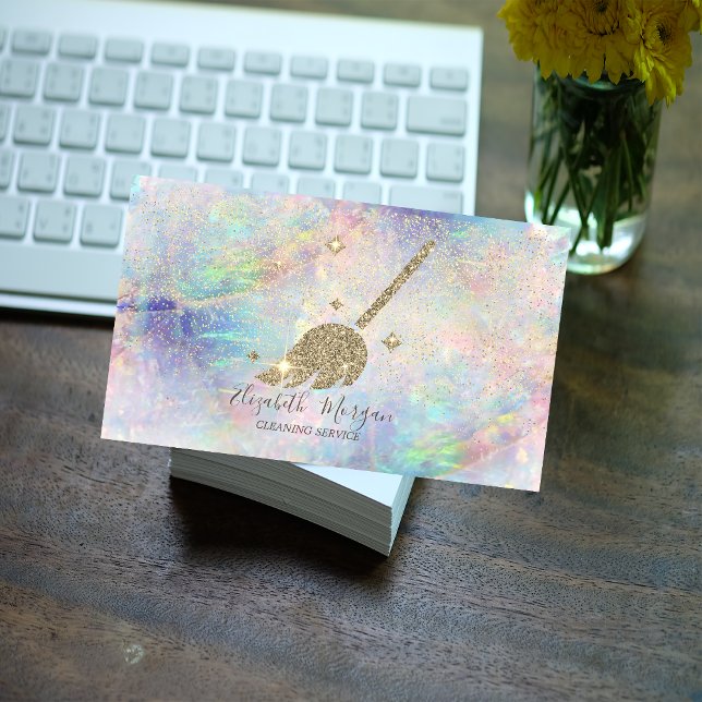 Carte De Visite Maid Élégante en Confettis Dorés Nettoyage de Mais (Créateur téléchargé)