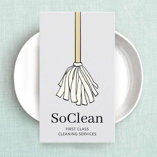 Carte De Visite Maid Maid House Cleaning Services Cartoon Mop (Créateur téléchargé)