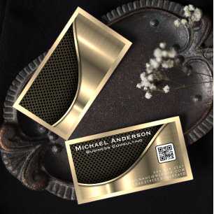 Carte De Visite Maillage noir et or métallique   Code QR