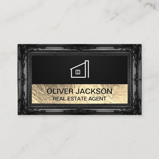 Carte De Visite Maille noire Lux Gold Foil | Cadre antique (Devant)