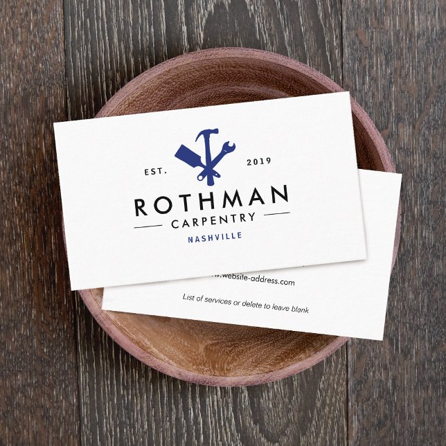 Carte De Visite Main bleue / Outils de menuisier Accueil Améliorat (Créateur téléchargé)