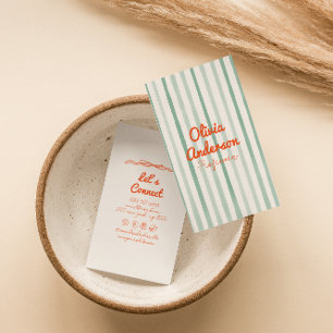 Carte De Visite Main dessinée Écrite Vert Orange Whimsy Boho uniqu