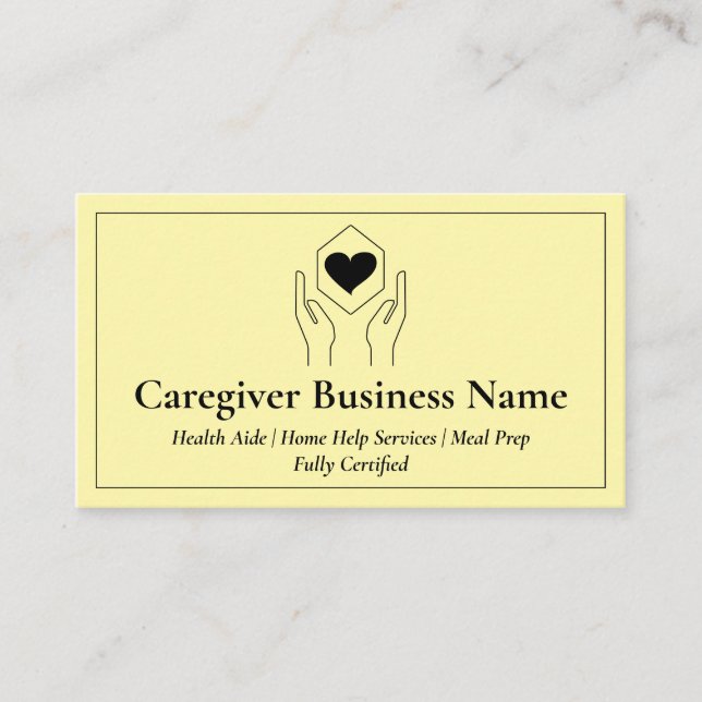 Carte De Visite Main-d'œuvre minimale Heart jaune soignant (Devant)
