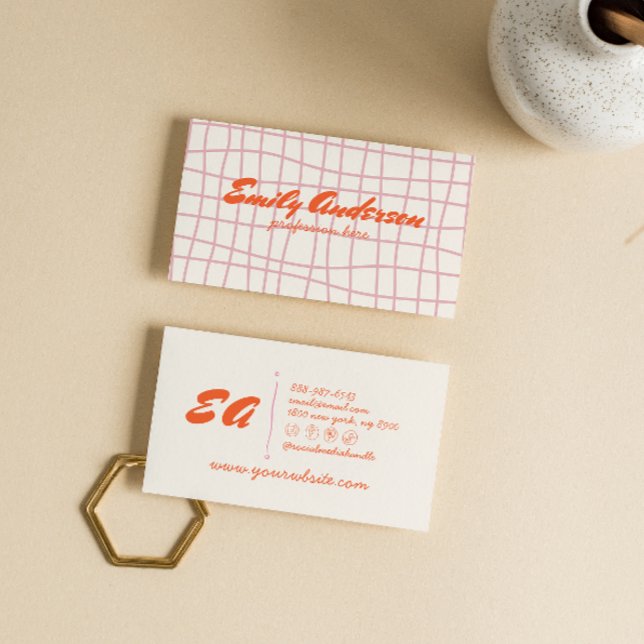 Carte De Visite Main orange rose rétro Écrite Super fille (Créateur téléchargé)