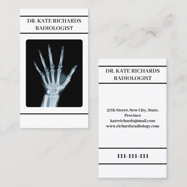 Carte De Visite Main Radiologue Radiologie Blanche (Devant / Derrière)