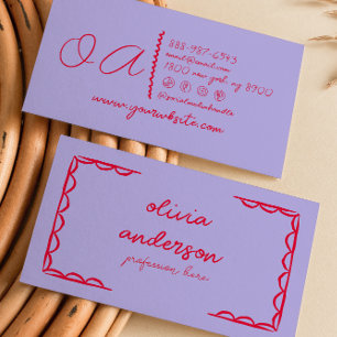 Carte De Visite Main rouge violet rétro Écrite Tiré Fille Quirky