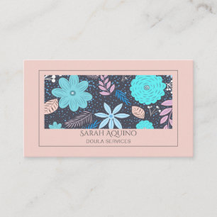 Carte De Visite Main Whimsical Tirée Floral Rose Turquoise Doula
