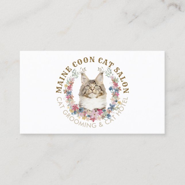Carte De Visite Maine Coon Chat Grooming Salon Animaux Spas (Devant)
