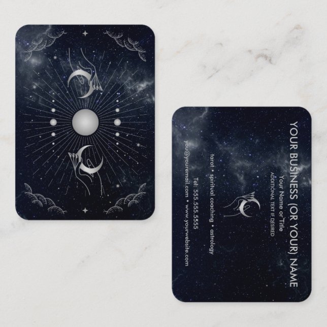Carte De Visite Mains avec Lunes Cosmos Astrologie Tarot (Devant / Derrière)