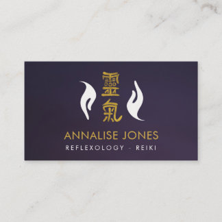 Carte De Visite Mains de Reiki et symboles curatifs d'or