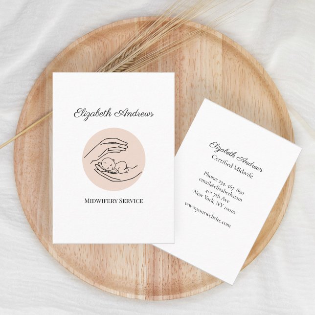 Carte De Visite Mains tenant une illustration bébé, blanc (Créateur téléchargé)