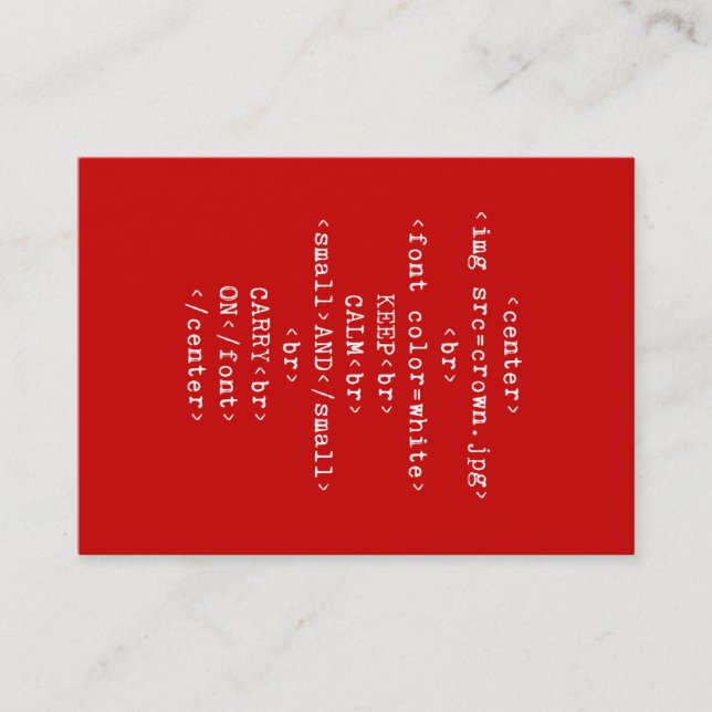 Carte De Visite Maintenez calme et continuez le HTML (dans toute (Devant)