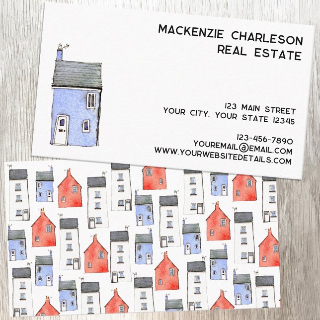 Carte De Visite Maison aquarelle (Watercolor house business card for real estate agent, builder, home repair and renovation and more)
