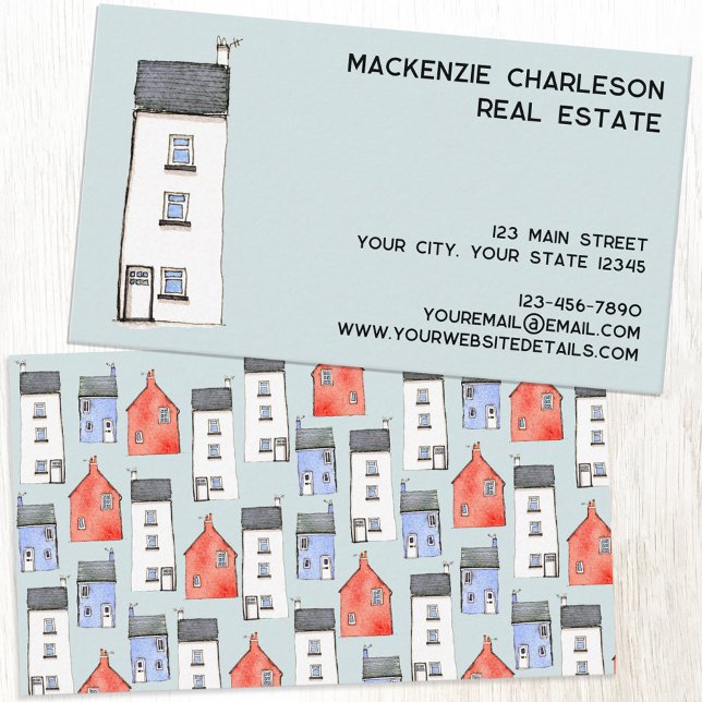 Carte De Visite Maison aquarelle (Watercolor house business card for real estate agent, builder, home renovations and more)