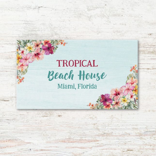 Carte De Visite Maison de plage florale rose tropicale à l'aquarel (Close up)