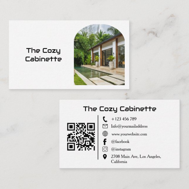 Carte De Visite Maison d'hôte moderne Code QR de location de vacan (Devant / Derrière)