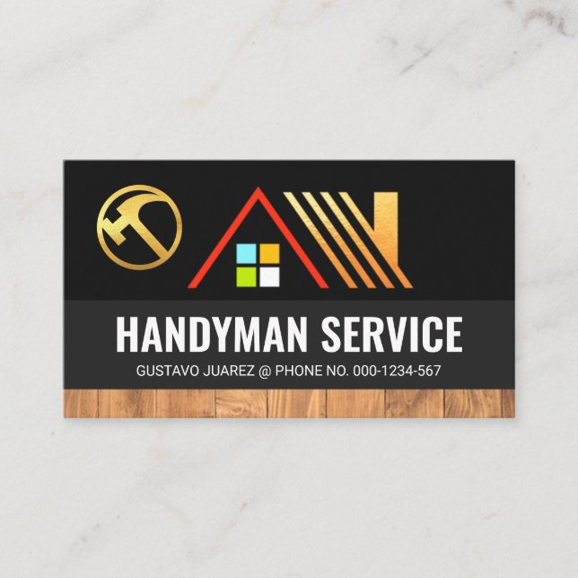 Carte De Visite Maison d'or sur couches grises Grain de bois (Devant)