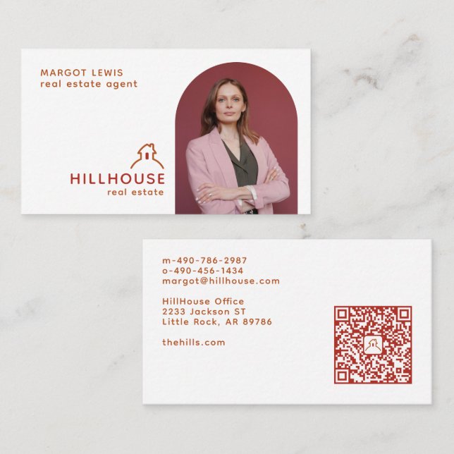 Carte De Visite Maison Sur Une Colline Code QR et Photographie Imm (Devant / Derrière)