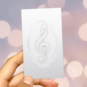 Carte De Visite Maître de musique Elegant blanc Treble Clef Musica