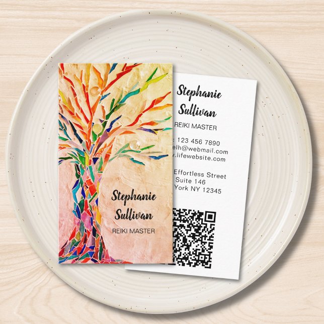 Carte De Visite Maître Reiki Arbre Arc-en-Ciel Code QR (Créateur téléchargé)