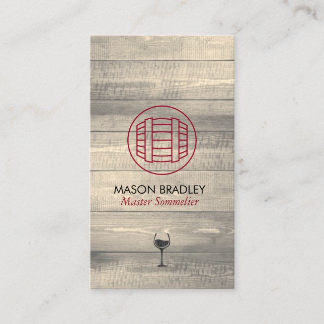 Carte De Visite Maître Sommelier Vin Baril Bois (Devant)