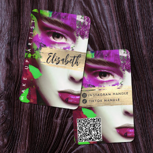 Carte De Visite Make Up Artist Ajouter QR Code & Social Media Colo