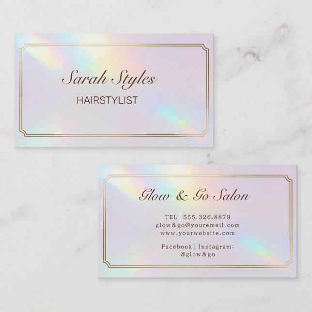 Carte De Visite Makeup Artist Hair Stylist Opal Holographic  (Devant / Derrière)