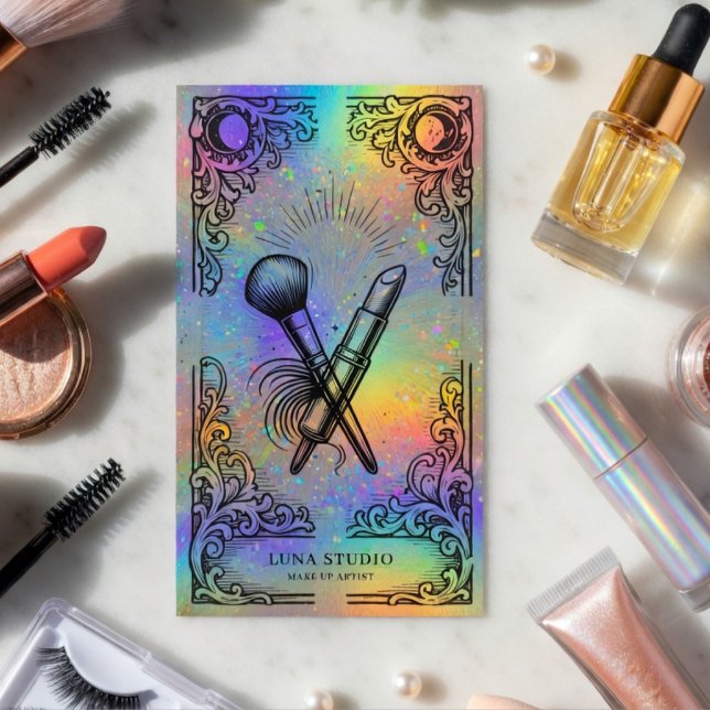 Carte De Visite Makeup Artist | Holographic Beauty Celestial (Créateur téléchargé)