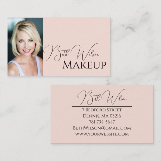 Carte De Visite Makeup Business Card, Pink & Black (Devant / Derrière)