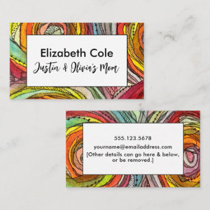 Carte de visite maman multicolore à l'aquarelle et
