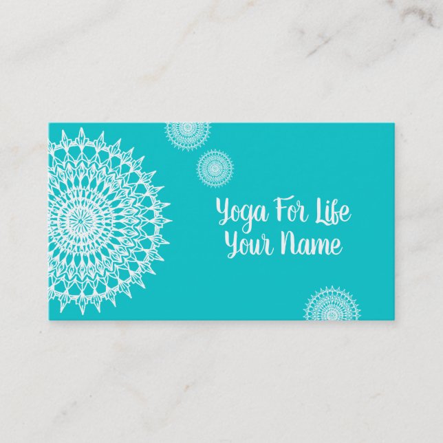 Carte De Visite Mandala Blanc Sur Turquoise (Devant)