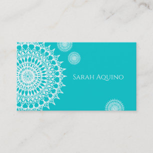 Carte De Visite Mandala Blanc Sur Turquoise