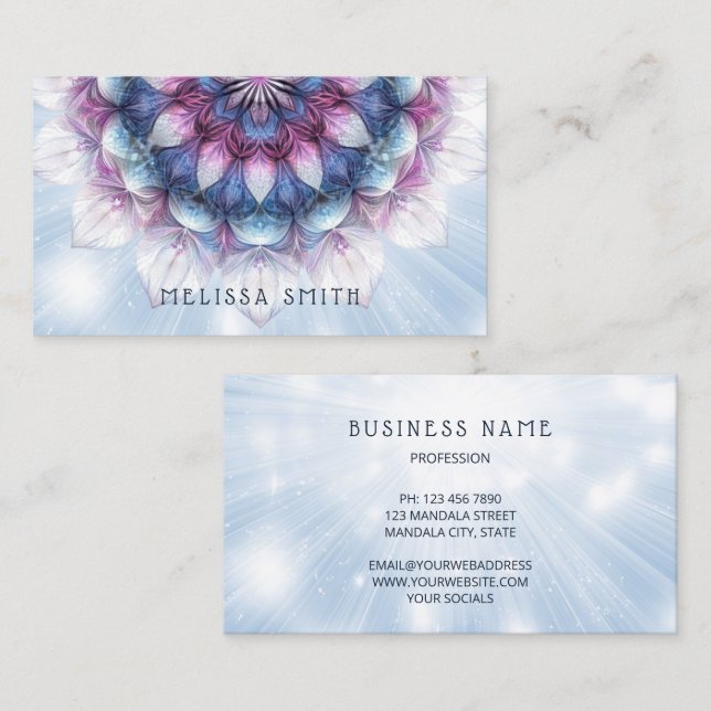 Carte De Visite Mandala bleu violet brillant (Devant / Derrière)