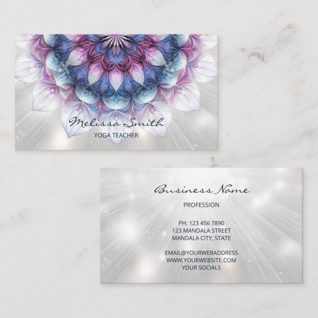 Carte De Visite Mandala bleu violet brillant (Devant / Derrière)